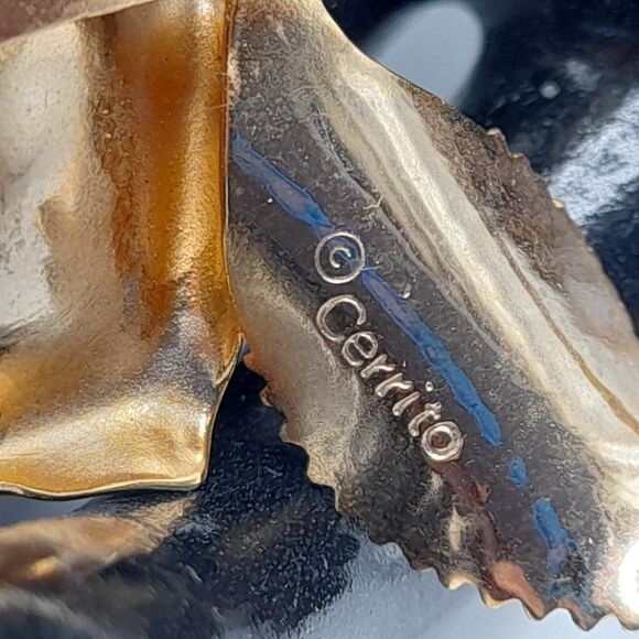 Cerrito Rose Brooch Pin 22K Gold Plate Hand Made - Picture 5 of 9